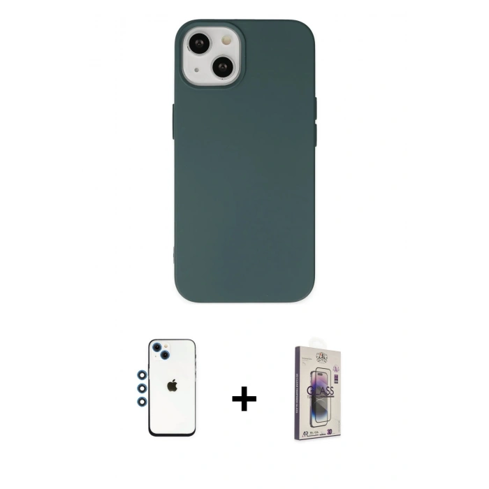 MARSİLYAN™- iPhone 14 Kılıf Ahenk Serisi - Siyah Bilvis 3D Cam Ekran Koruyucu + Shine Kamera Lens - MI