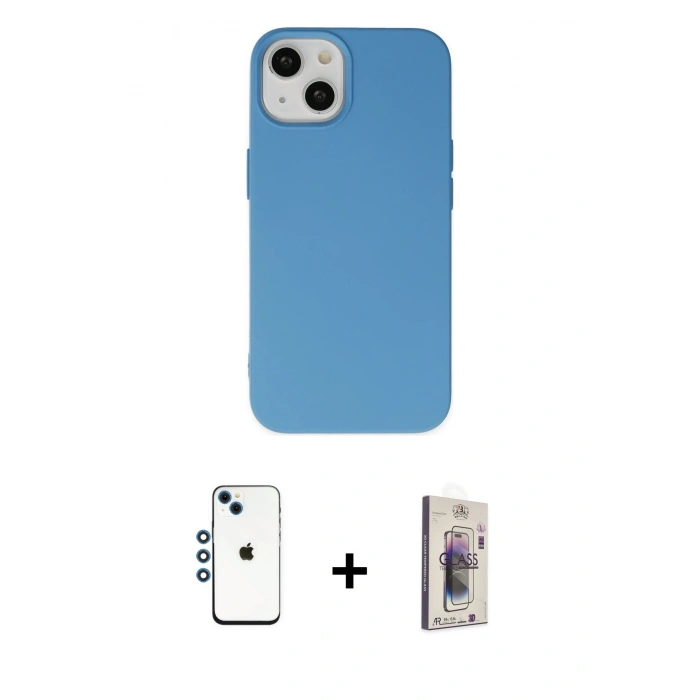 MARSİLYAN™- iPhone 14 Kılıf Ahenk Serisi - Siyah Bilvis 3D Cam Ekran Koruyucu + Shine Kamera Lens - MI