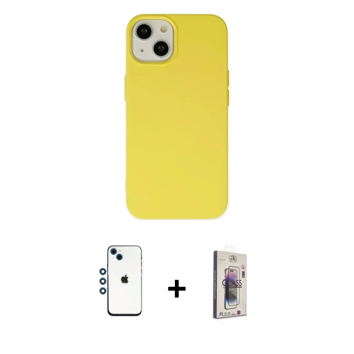 MARSİLYAN™- iPhone 14 Kılıf Ahenk Serisi - Siyah Bilvis 3D Cam Ekran Koruyucu + Shine Kamera Lens - MI