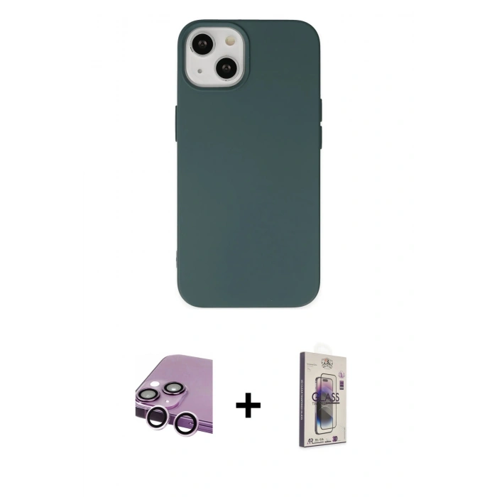 MARSİLYAN™- iPhone 14 Kılıf Ahenk Serisi - Siyah Bilvis 3D Cam Ekran Koruyucu + Raze Metal Kamera Lens - MR