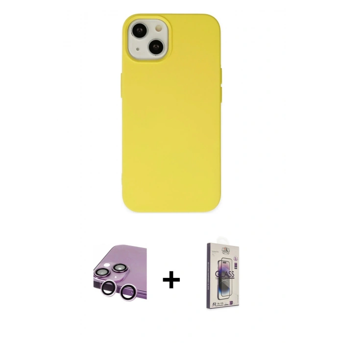 MARSİLYAN™- iPhone 14 Kılıf Ahenk Serisi - Siyah Bilvis 3D Cam Ekran Koruyucu + Raze Metal Kamera Lens - MR