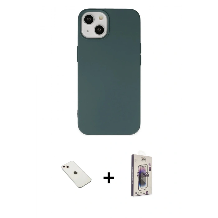 MARSİLYAN™- iPhone 14 Kılıf Ahenk Serisi - Siyah Bilvis 3D Cam Ekran Koruyucu + Diamond Kamera Lens - PE