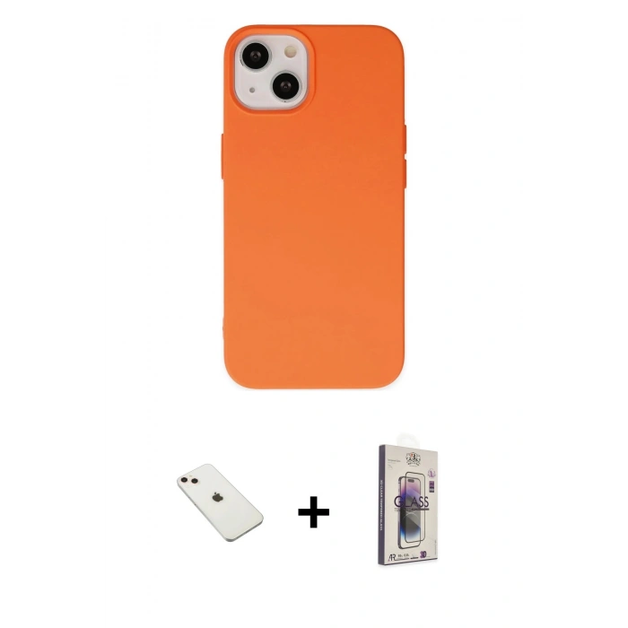 MARSİLYAN™- iPhone 14 Kılıf Ahenk Serisi - Siyah Bilvis 3D Cam Ekran Koruyucu + Diamond Kamera Lens - PE