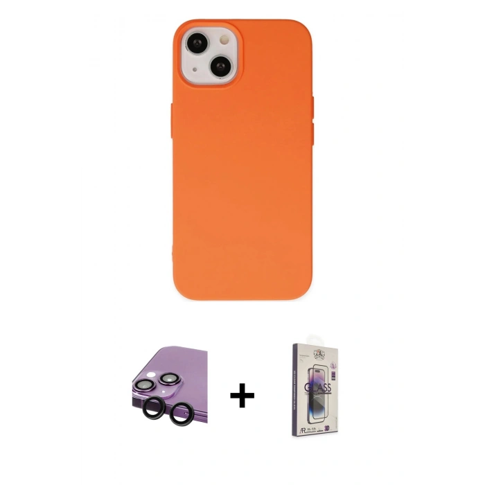 MARSİLYAN™- iPhone 14 Kılıf Ahenk Serisi - Siyah Bilvis 3D Cam Ekran Koruyucu + Raze Metal Kamera Lens - SH