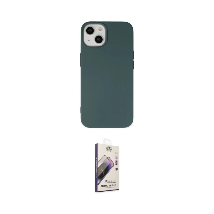 MARSİLYAN™- iPhone 14 Kılıf Ahenk Serisi - Siyah Bilvis 3D Mat Cam Ekran Koruyucu