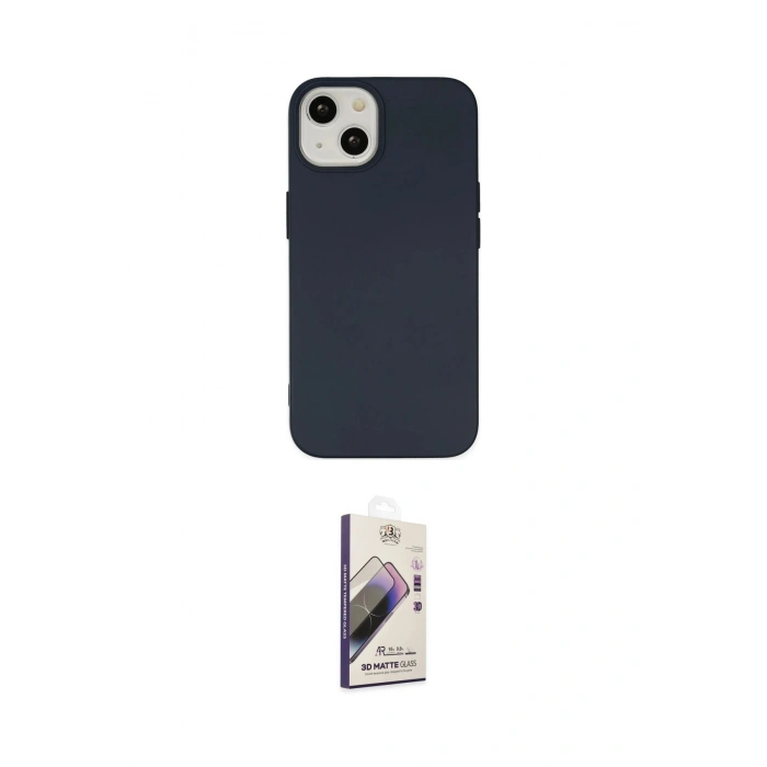 MARSİLYAN™- iPhone 14 Kılıf Ahenk Serisi - Siyah Bilvis 3D Mat Cam Ekran Koruyucu