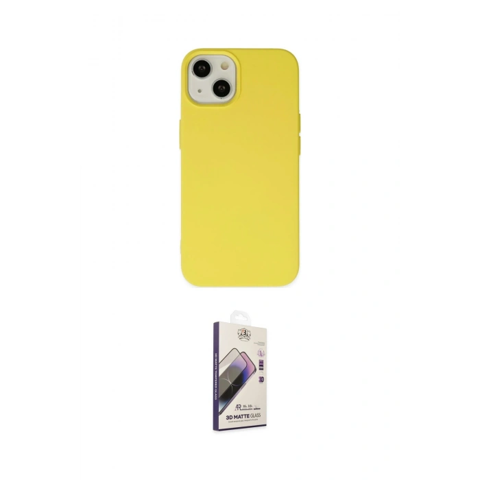 MARSİLYAN™- iPhone 14 Kılıf Ahenk Serisi - Siyah Bilvis 3D Mat Cam Ekran Koruyucu
