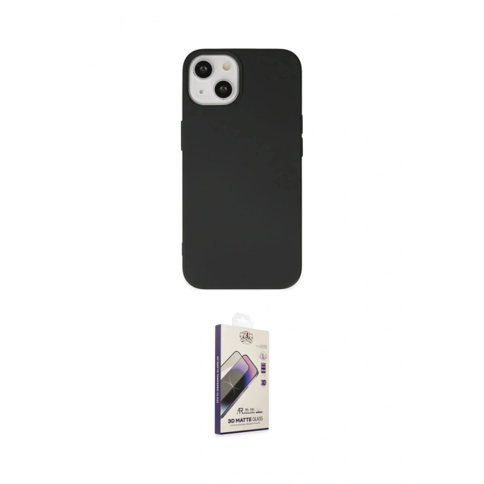 MARSİLYAN™- iPhone 14 Kılıf Ahenk Serisi - Siyah Bilvis 3D Mat Cam Ekran Koruyucu
