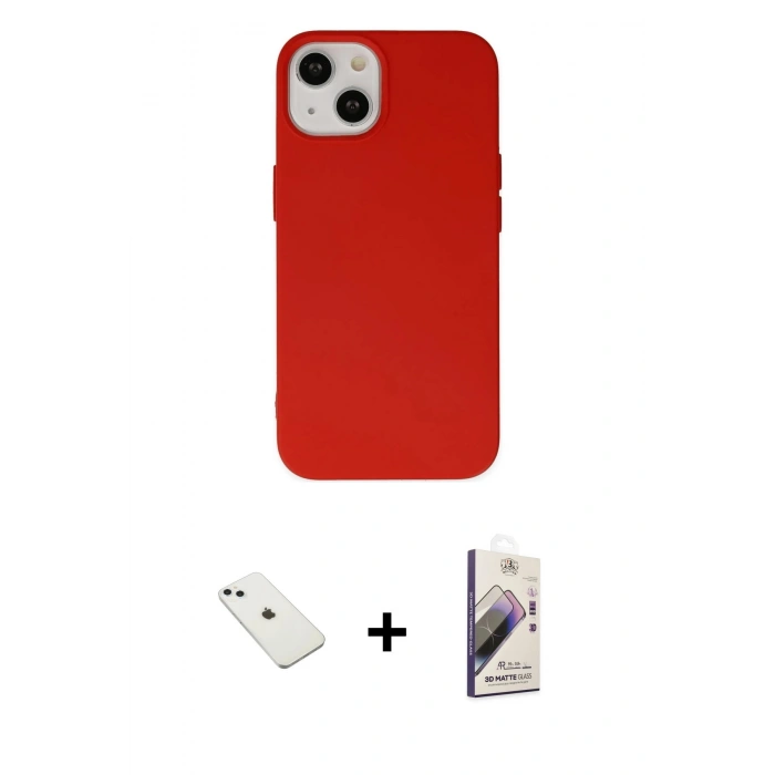 MARSİLYAN™- iPhone 14 Kılıf Ahenk Serisi - Siyah Bilvis 3D Mat Cam Ekran Koruyucu + Diamond Kamera Lens - SABE