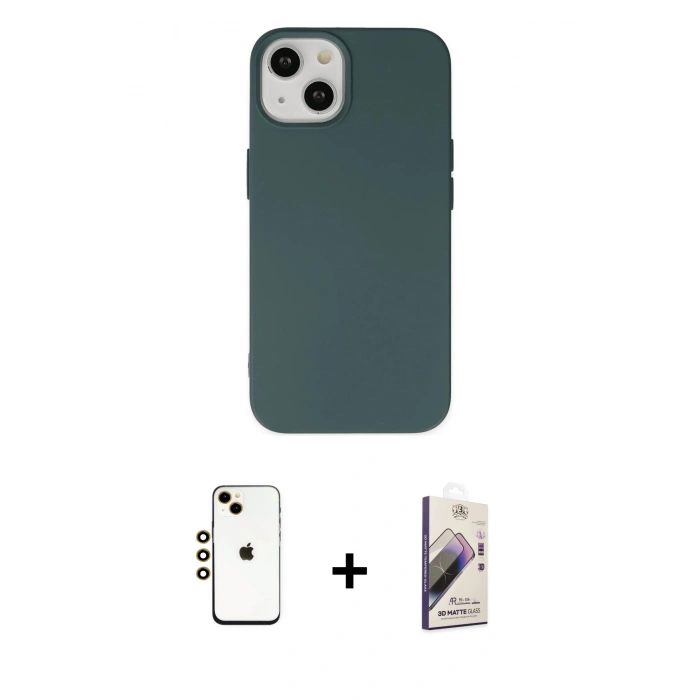 MARSİLYAN™- iPhone 14 Kılıf Ahenk Serisi - Siyah Bilvis 3D Mat Cam Ekran Koruyucu + Shine Kamera Lens - GD