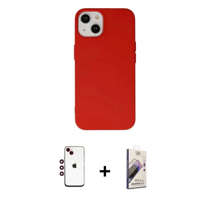 MARSİLYAN™- iPhone 14 Kılıf Ahenk Serisi - Siyah Bilvis 3D Mat Cam Ekran Koruyucu + Shine Kamera Lens - KI