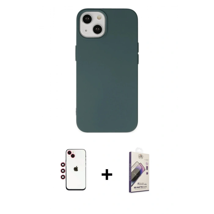 MARSİLYAN™- iPhone 14 Kılıf Ahenk Serisi - Siyah Bilvis 3D Mat Cam Ekran Koruyucu + Shine Kamera Lens - KI