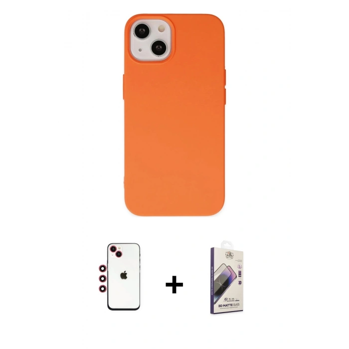 MARSİLYAN™- iPhone 14 Kılıf Ahenk Serisi - Siyah Bilvis 3D Mat Cam Ekran Koruyucu + Shine Kamera Lens - KI