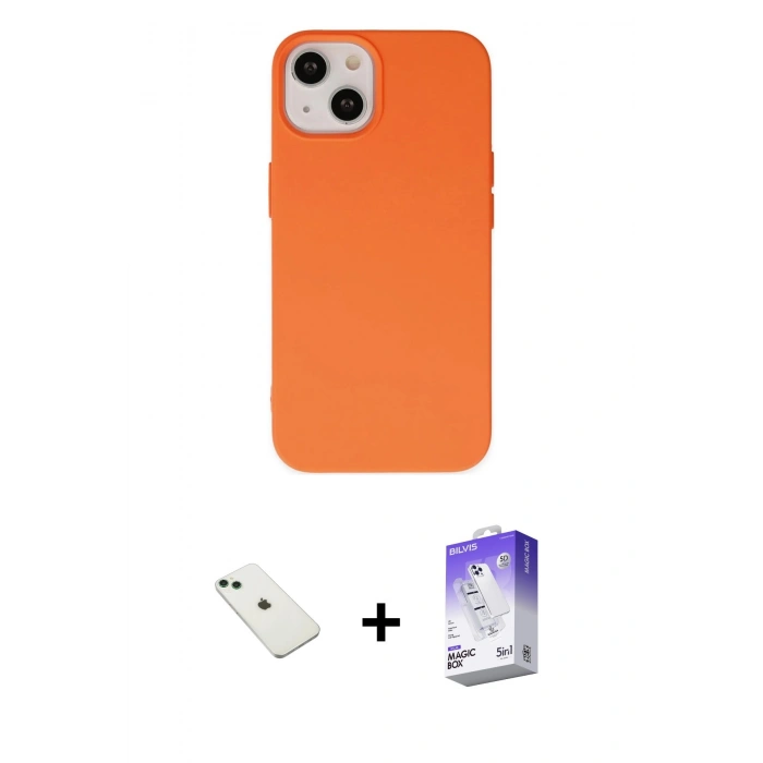 MARSİLYAN™- iPhone 14 Kılıf Ahenk Serisi - Siyah Bilvis 5in1 3D Magic Cam Ekran Koruyucu + Diamond Kamera Lens - YL