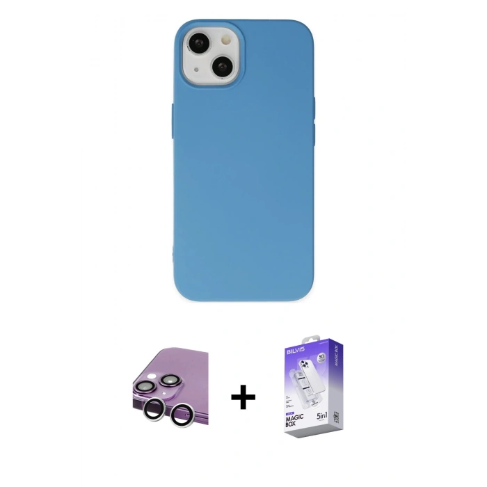 MARSİLYAN™- iPhone 14 Kılıf Ahenk Serisi - Siyah Bilvis 5in1 3D Magic Cam Ekran Koruyucu + Raze Metal Kamera Lens - GS