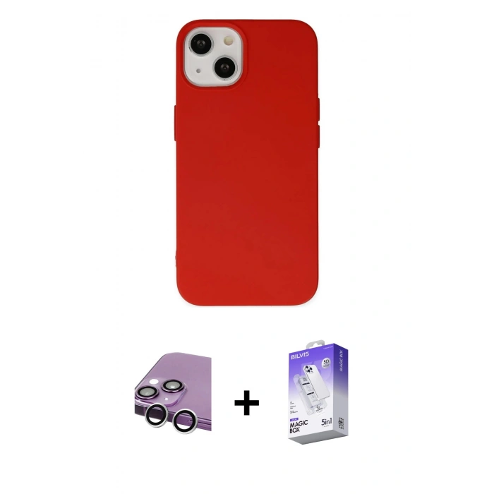 MARSİLYAN™- iPhone 14 Kılıf Ahenk Serisi - Siyah Bilvis 5in1 3D Magic Cam Ekran Koruyucu + Raze Metal Kamera Lens - GS