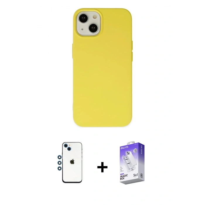 MARSİLYAN™- iPhone 14 Kılıf Ahenk Serisi - Siyah Bilvis 5in1 3D Magic Cam Ekran Koruyucu + Shine Kamera Lens - MI