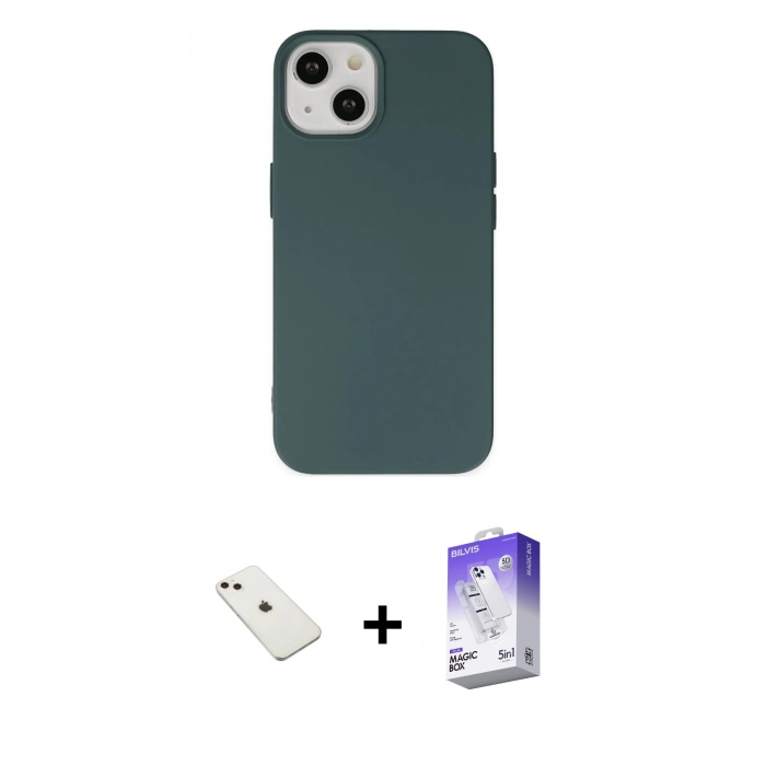 MARSİLYAN™- iPhone 14 Kılıf Ahenk Serisi - Siyah Bilvis 5in1 3D Magic Cam Ekran Koruyucu + Diamond Kamera Lens - PE