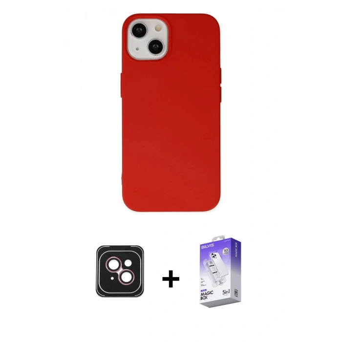 MARSİLYAN™- iPhone 14 Kılıf Ahenk Serisi - Siyah Bilvis 5in1 3D Magic Cam Ekran Koruyucu + PVD Metal Kamera Lens - PE