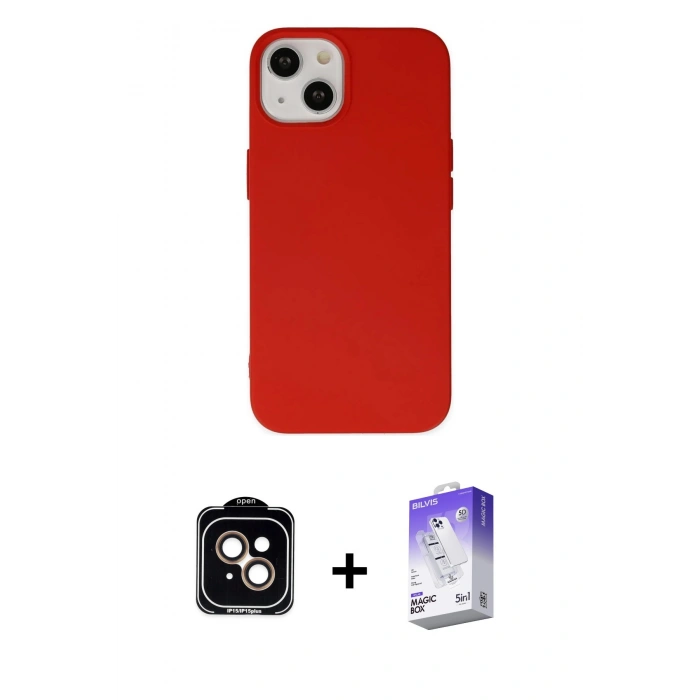 MARSİLYAN™- iPhone 14 Kılıf Ahenk Serisi - Siyah Bilvis 5in1 3D Magic Cam Ekran Koruyucu + PVD Metal Kamera Lens - TU