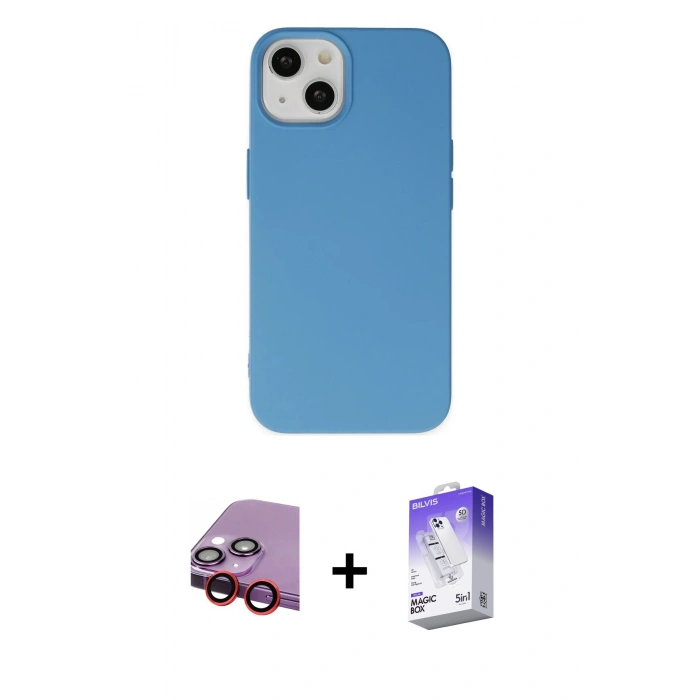 MARSİLYAN™- iPhone 14 Kılıf Ahenk Serisi - Siyah Bilvis 5in1 3D Magic Cam Ekran Koruyucu + Raze Metal Kamera Lens - KI