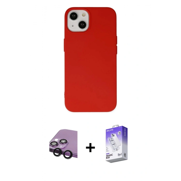 MARSİLYAN™- iPhone 14 Kılıf Ahenk Serisi - Siyah Bilvis 5in1 3D Magic Cam Ekran Koruyucu + Raze Metal Kamera Lens - SH