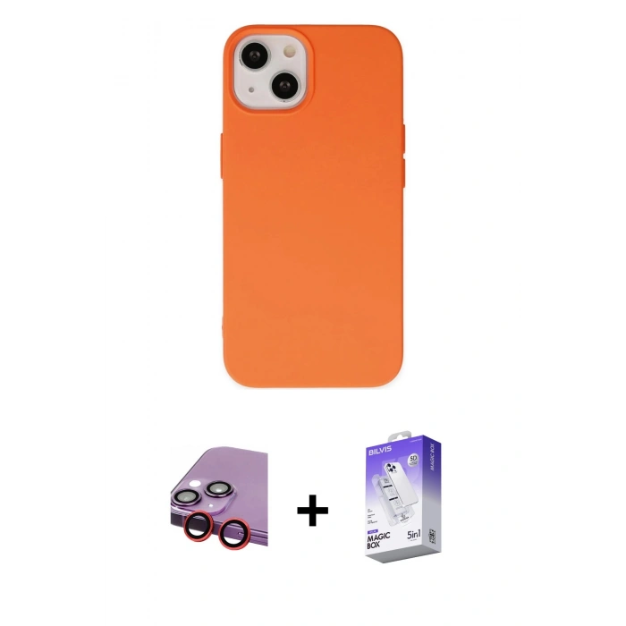 MARSİLYAN™- iPhone 14 Kılıf Ahenk Serisi - Siyah Bilvis 5in1 3D Magic Cam Ekran Koruyucu + Raze Metal Kamera Lens - KI