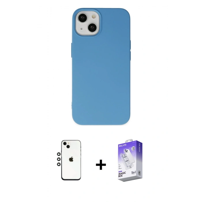 MARSİLYAN™- iPhone 14 Kılıf Ahenk Serisi - Siyah Bilvis 5in1 3D Magic Cam Ekran Koruyucu + Shine Kamera Lens - GS