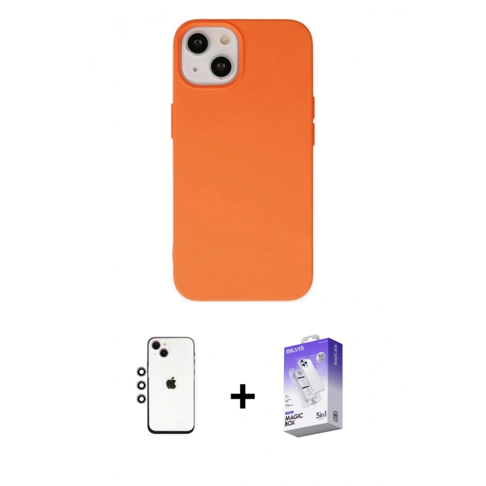 MARSİLYAN™- iPhone 14 Kılıf Ahenk Serisi - Siyah Bilvis 5in1 3D Magic Cam Ekran Koruyucu + Shine Kamera Lens - GI