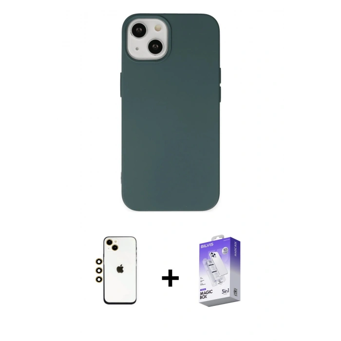 MARSİLYAN™- iPhone 14 Kılıf Ahenk Serisi - Siyah Bilvis 5in1 3D Magic Cam Ekran Koruyucu + Shine Kamera Lens - GD