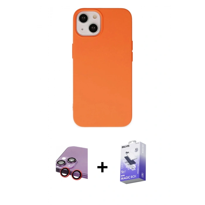 MARSİLYAN™- iPhone 14 Kılıf Ahenk Serisi - Siyah Bilvis 5in1 5D Magic Hayalet Cam Ekran Koruyucu + Raze Metal Kamera Lens - KI