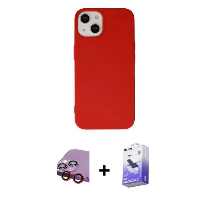 MARSİLYAN™- iPhone 14 Kılıf Ahenk Serisi - Siyah Bilvis 5in1 5D Magic Hayalet Cam Ekran Koruyucu + Raze Metal Kamera Lens - KI