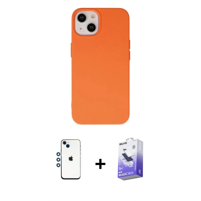 MARSİLYAN™- iPhone 14 Kılıf Ahenk Serisi - Siyah Bilvis 5in1 5D Magic Hayalet Cam Ekran Koruyucu + Shine Kamera Lens - MI