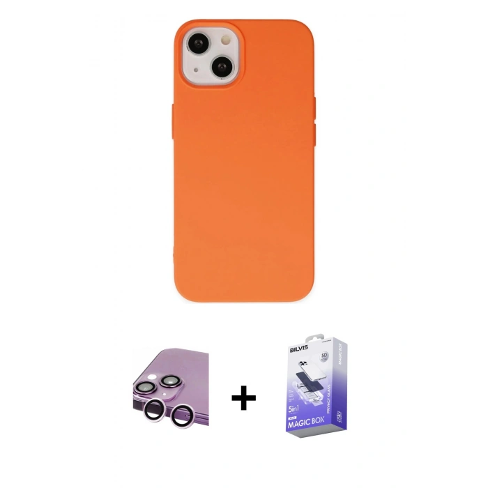 MARSİLYAN™- iPhone 14 Kılıf Ahenk Serisi - Siyah Bilvis 5in1 5D Magic Hayalet Cam Ekran Koruyucu + Raze Metal Kamera Lens - MR
