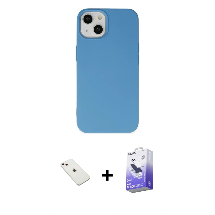 MARSİLYAN™- iPhone 14 Kılıf Ahenk Serisi - Siyah Bilvis 5in1 5D Magic Hayalet Cam Ekran Koruyucu + Diamond Kamera Lens - PE