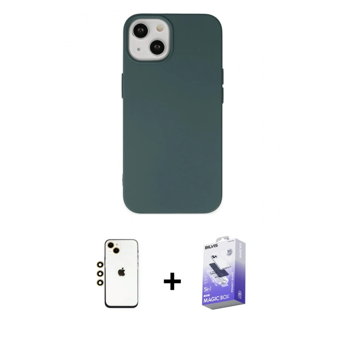 MARSİLYAN™- iPhone 14 Kılıf Ahenk Serisi - Siyah Bilvis 5in1 5D Magic Hayalet Cam Ekran Koruyucu + Shine Kamera Lens - GD