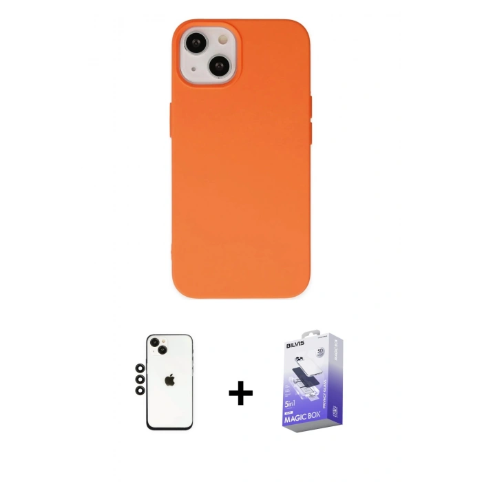 MARSİLYAN™- iPhone 14 Kılıf Ahenk Serisi - Siyah Bilvis 5in1 5D Magic Hayalet Cam Ekran Koruyucu + Shine Kamera Lens - SH