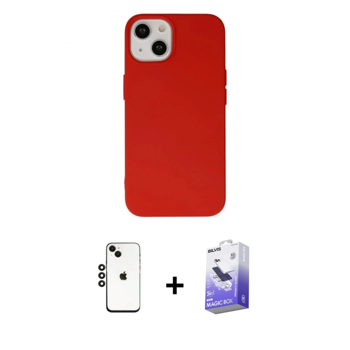 MARSİLYAN™- iPhone 14 Kılıf Ahenk Serisi - Siyah Bilvis 5in1 5D Magic Hayalet Cam Ekran Koruyucu + Shine Kamera Lens - SH