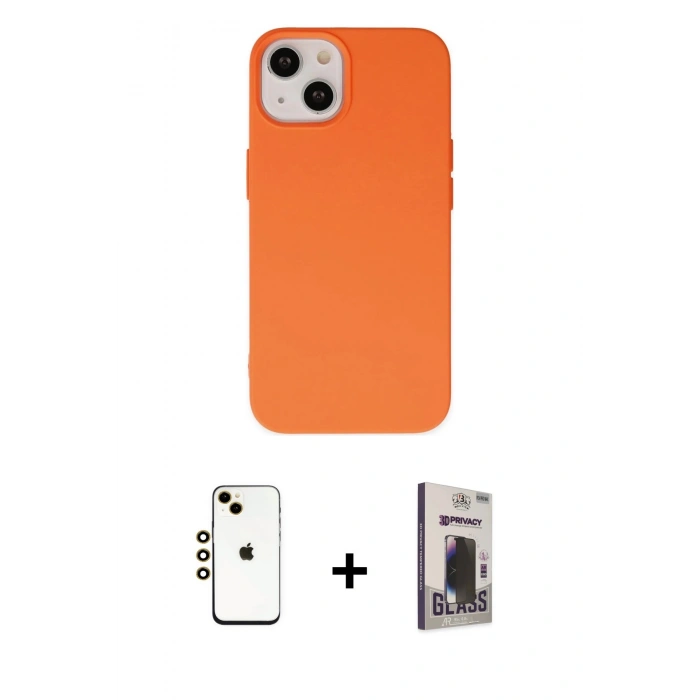 MARSİLYAN™- iPhone 14 Kılıf Ahenk Serisi - Siyah Bilvis Hayalet Cam Ekran Koruyucu + Shine Kamera Lens - GD