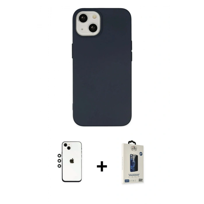 MARSİLYAN™- iPhone 14 Kılıf Ahenk Serisi - Siyah Bilvis Hayalet Cam Ekran Koruyucu + Shine Kamera Lens - GS