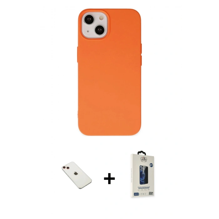 MARSİLYAN™- iPhone 14 Kılıf Ahenk Serisi - Siyah Bilvis Hayalet Cam Ekran Koruyucu + Diamond Kamera Lens - KI