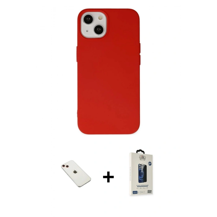 MARSİLYAN™- iPhone 14 Kılıf Ahenk Serisi - Siyah Bilvis Hayalet Cam Ekran Koruyucu + Diamond Kamera Lens - KI