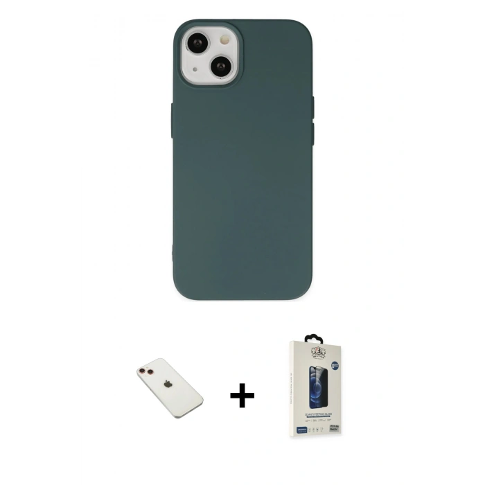 MARSİLYAN™- iPhone 14 Kılıf Ahenk Serisi - Siyah Bilvis Hayalet Cam Ekran Koruyucu + Diamond Kamera Lens - KI