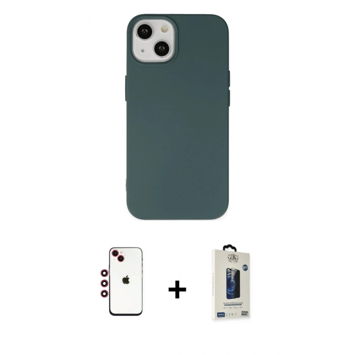 MARSİLYAN™- iPhone 14 Kılıf Ahenk Serisi - Siyah Bilvis Hayalet Cam Ekran Koruyucu + Shine Kamera Lens - KI