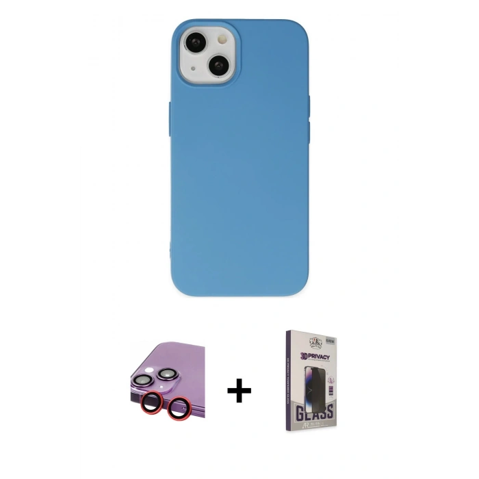 MARSİLYAN™- iPhone 14 Kılıf Ahenk Serisi - Siyah Bilvis Hayalet Cam Ekran Koruyucu + Raze Metal Kamera Lens - KI