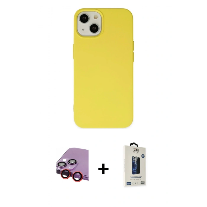 MARSİLYAN™- iPhone 14 Kılıf Ahenk Serisi - Siyah Bilvis Hayalet Cam Ekran Koruyucu + Raze Metal Kamera Lens - KI
