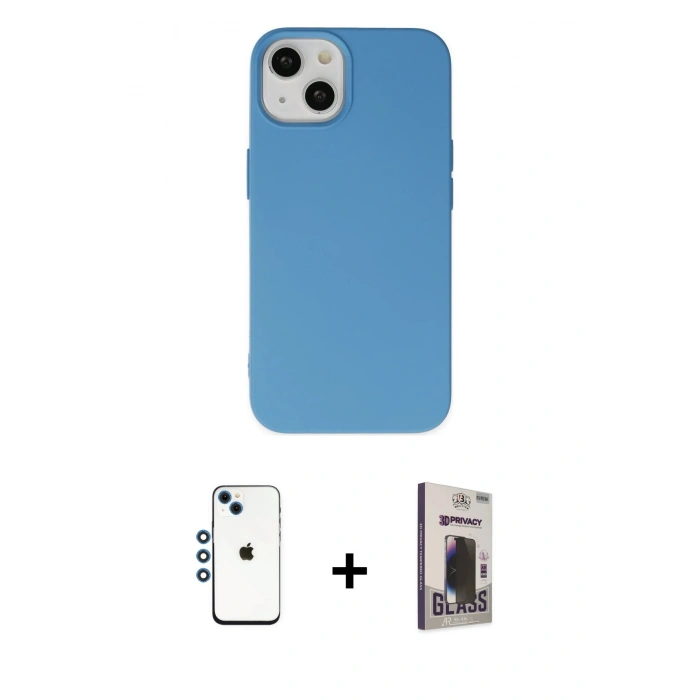 MARSİLYAN™- iPhone 14 Kılıf Ahenk Serisi - Siyah Bilvis Hayalet Cam Ekran Koruyucu + Shine Kamera Lens - MI