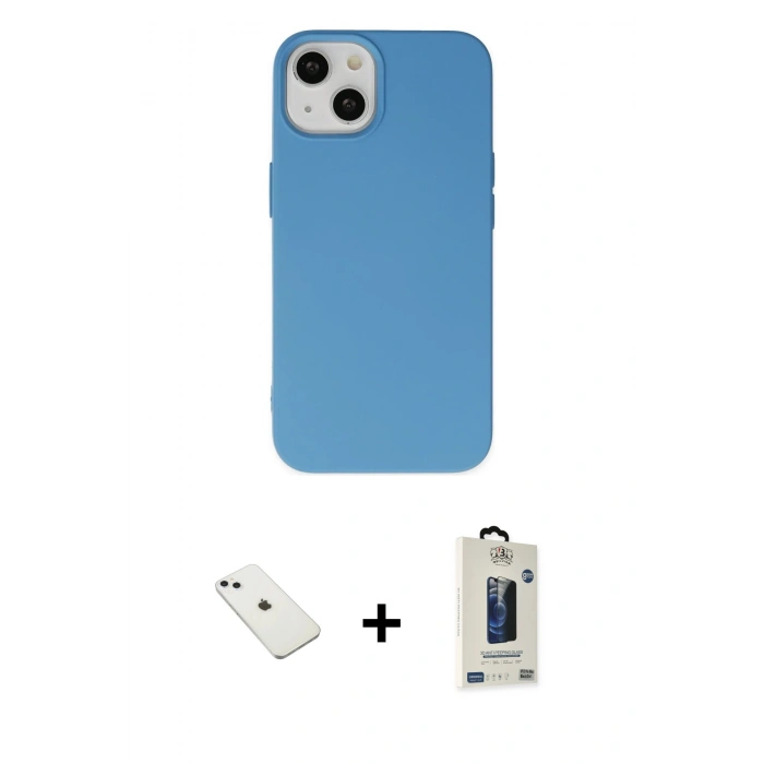 MARSİLYAN™- iPhone 14 Kılıf Ahenk Serisi - Siyah Bilvis Hayalet Cam Ekran Koruyucu + Diamond Kamera Lens - SABE