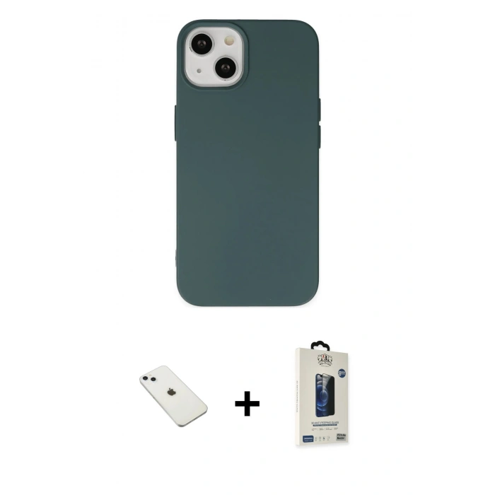 MARSİLYAN™- iPhone 14 Kılıf Ahenk Serisi - Siyah Bilvis Hayalet Cam Ekran Koruyucu + Diamond Kamera Lens - SABE