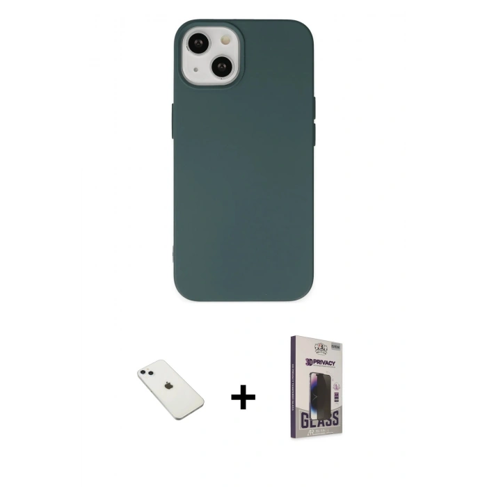 MARSİLYAN™- iPhone 14 Kılıf Ahenk Serisi - Siyah Bilvis Hayalet Cam Ekran Koruyucu + Diamond Kamera Lens - SABE
